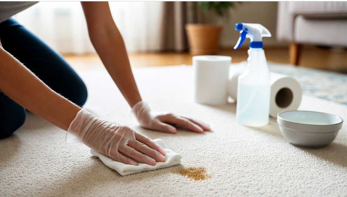 Professional carpet spot removal using safe blotting technique